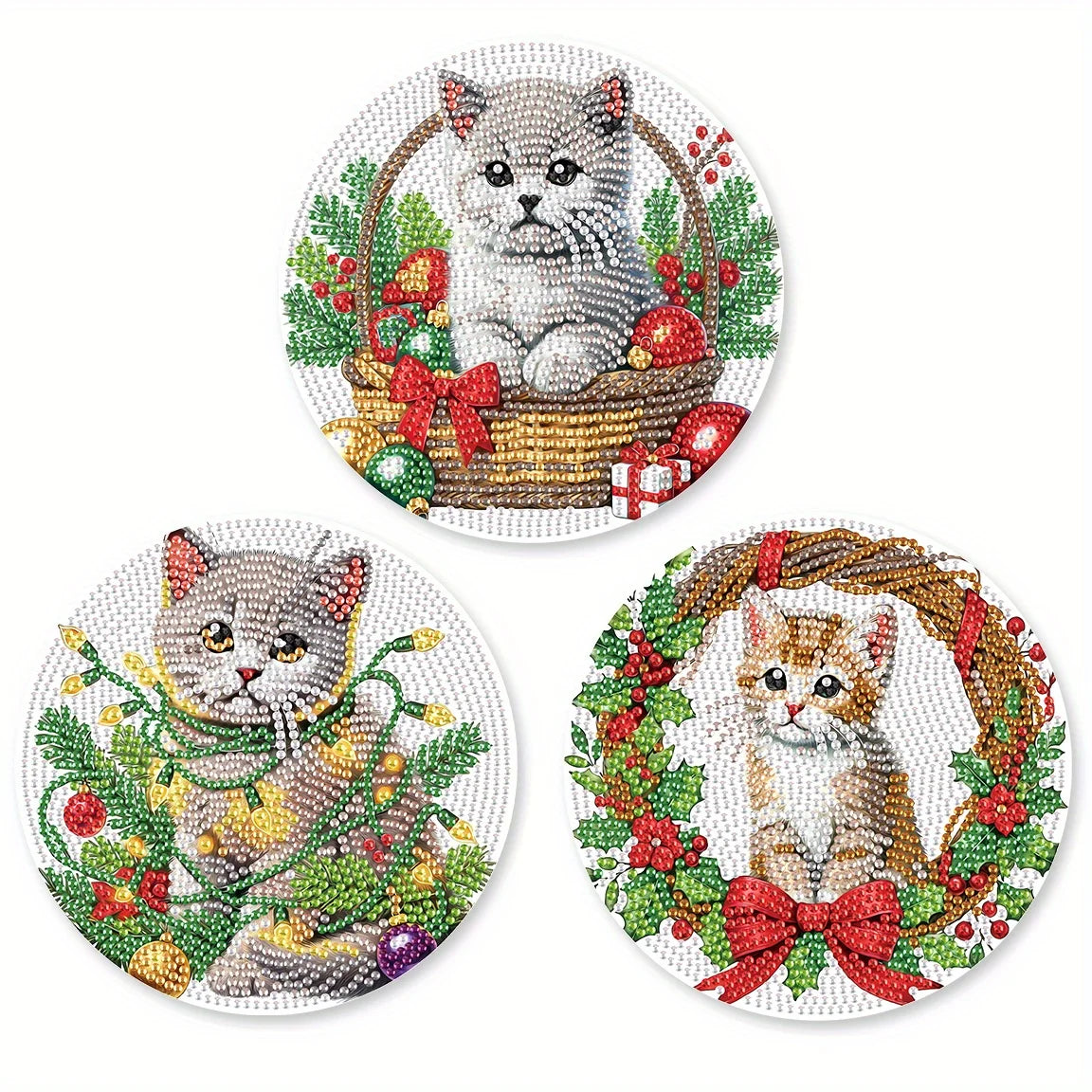 tapis table artisanal broderie diamant chat noël multicolore moderne ornement maison