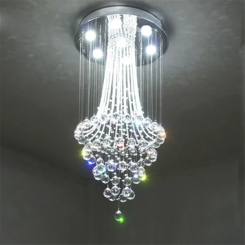 lustre moderne classique cristal chaînes métalliques transparent doréintérieur led lumières