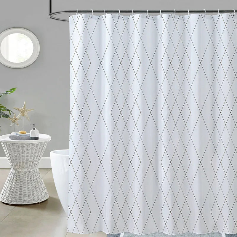 rideau douche blanc rayures diagonales polyester ourlet standard métalliques moderne imperméable 120x180cm 150x200cm 240x200cm