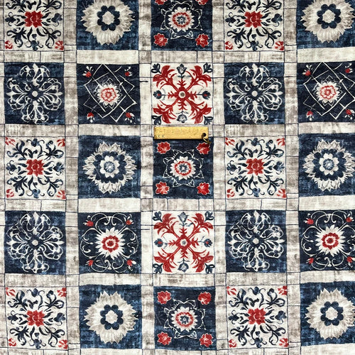 serviette vintage patchwork bleu marine beige rouge motifs floraux tissu lyocell nylon résistant