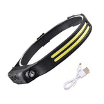 lampe frontale led noire jaune trois modes câble usb charge usb