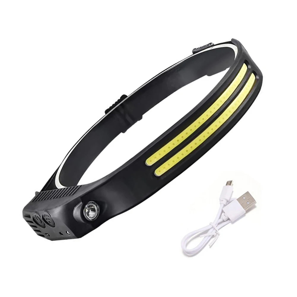 lampe frontale led noire jaune trois modes câble usb charge usb