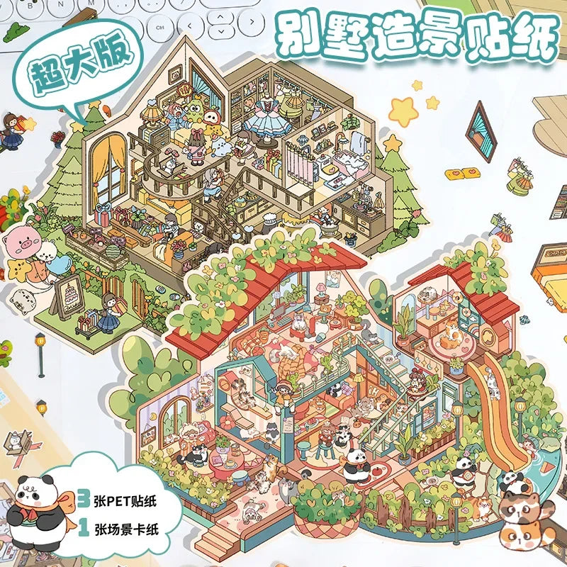 autocollants murals multicolores cartoon mignons détaillés personnages animaux meubles plantes