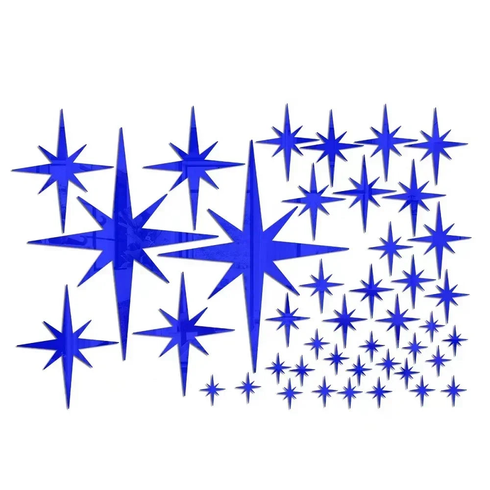 stickers muraux étoiles brillantes moderne 42 pièces adhésifs blanc jaune bleu