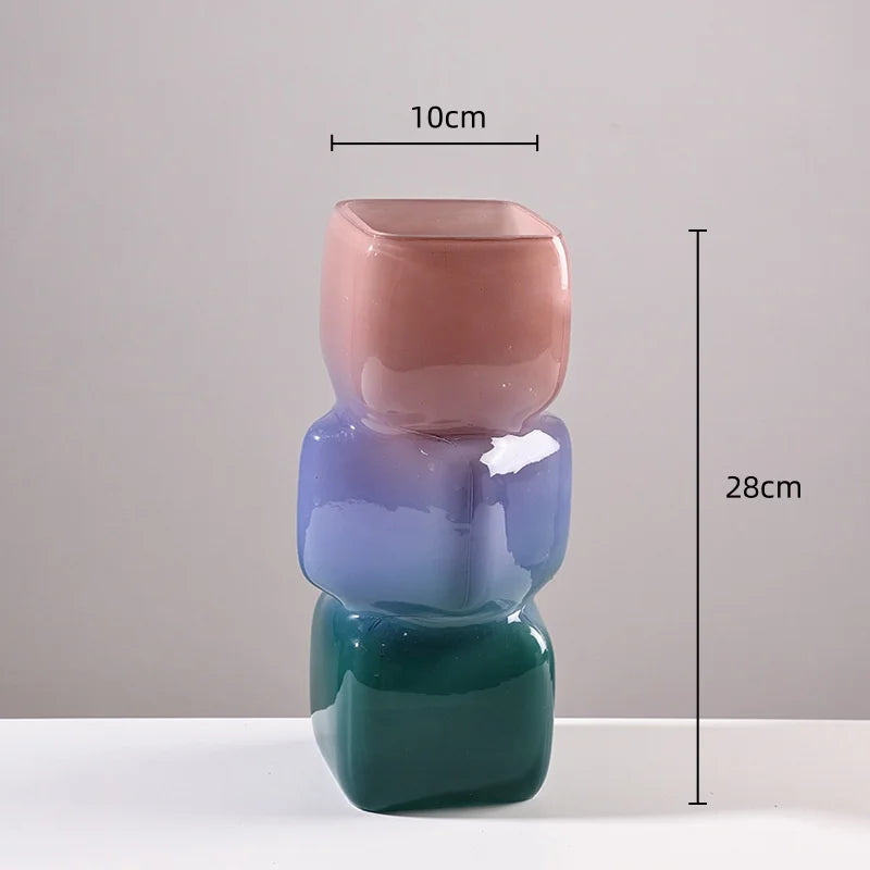 vase verre géométrique moderne rose bleu vert marron beige ombre douce