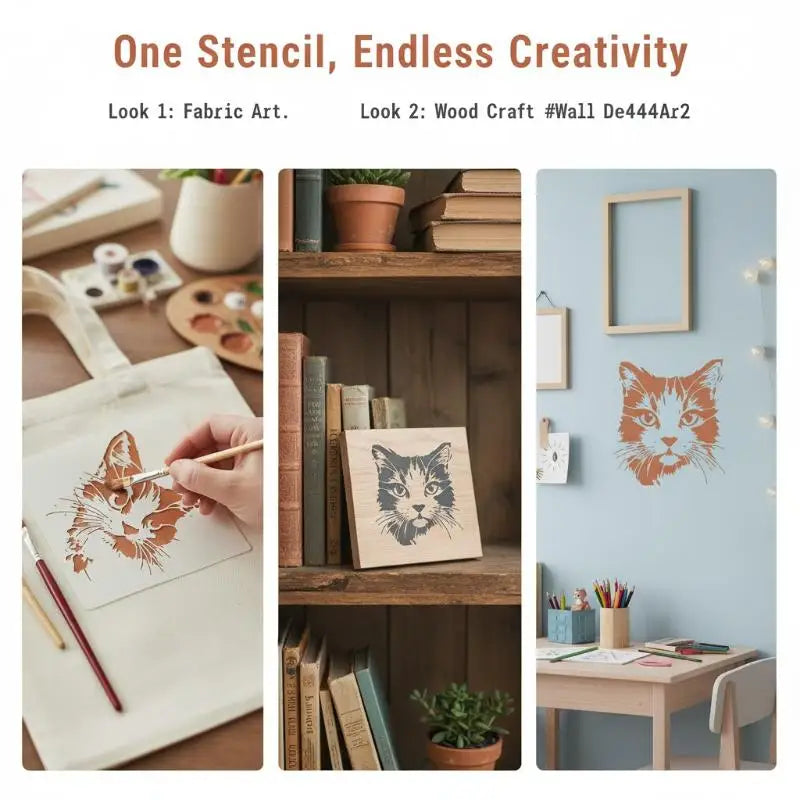 pochoirs stencil blanc brun chat visage artisanal réaliste adhésif lavable décoration diy