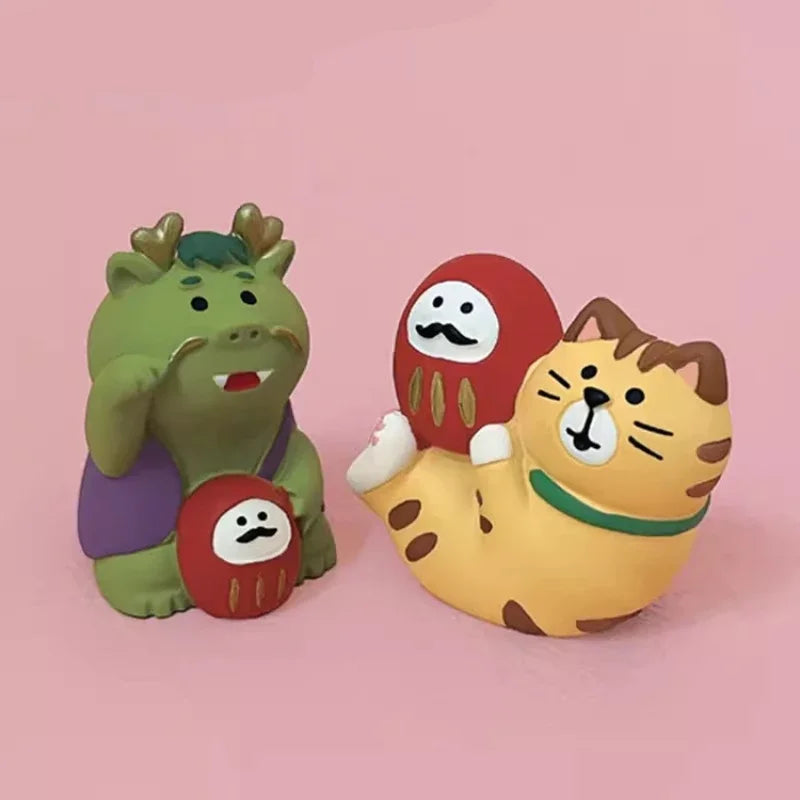 figurines animaux mignonnes résine cartoon japonais traditionnel vert rouge beige