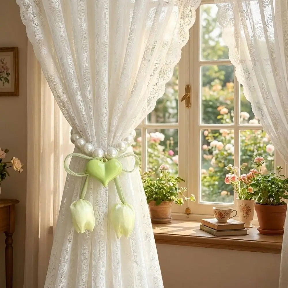 accessoire fenêtre décoration tulipes ruban blanc vert jaune rose violet bleu rouge décoratif