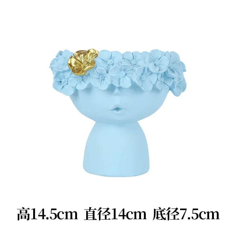 vase décoration buste féminin moderne fleurs artificielles couleurs variées blanc noir bleuclair crème grisfoncé