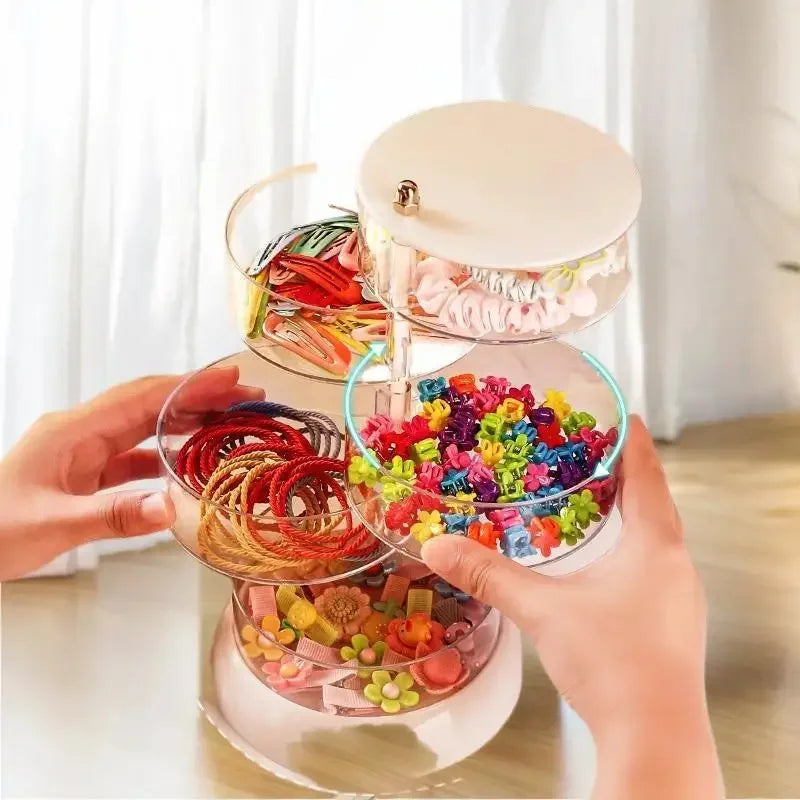 présentoir rotatif multi niveaux transparent accessoires cheveux rangement moderne anneau élastique barrette pinces