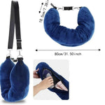 coussin voyage velours gris bleu confortable ergonomique ceinture sécurité sac rangement polyester coton