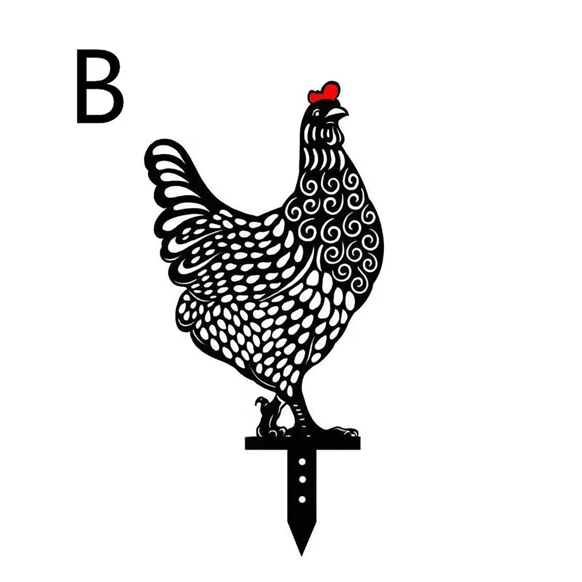 ornement jardin sculpture poule noire points blancs artisanal piquet métallique extérieur décoration