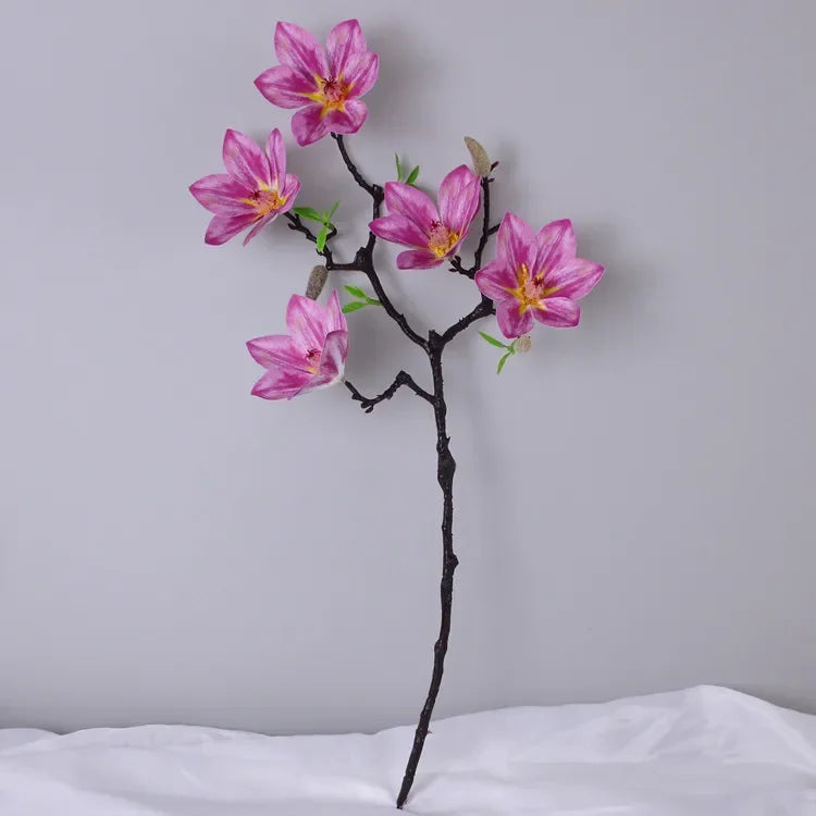 Branche artificielle magnolia fleurs simples feuilles vertes blanc rose jaune verte decoration intérieur