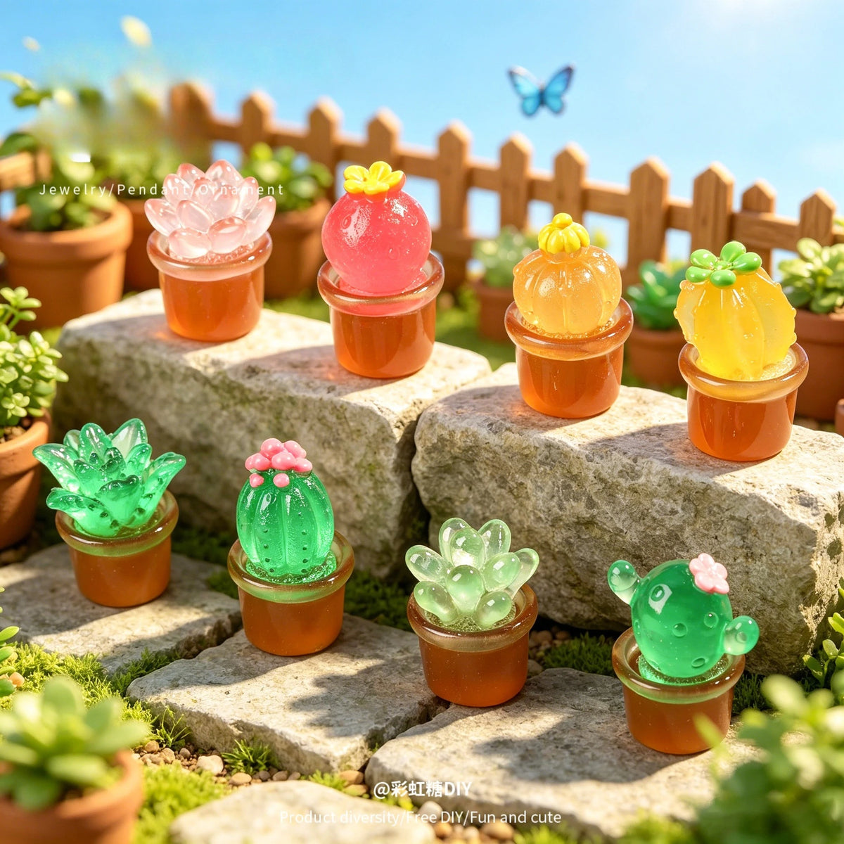 bijoux pendentifs cactus couleur rose vert orange jaune resine decoration table maison pastorale creative