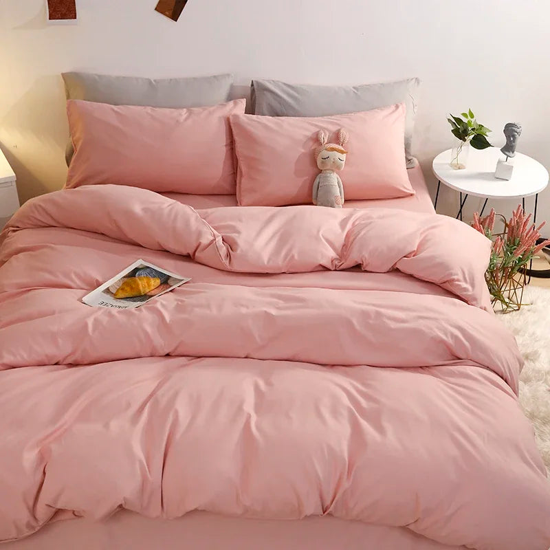 ensemble literie moderne 100% coton uni bleu clair rose pâle jaune gris clair mauve