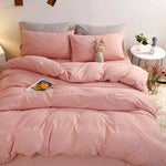 ensemble literie moderne 100% coton uni bleu clair rose pâle jaune gris clair mauve