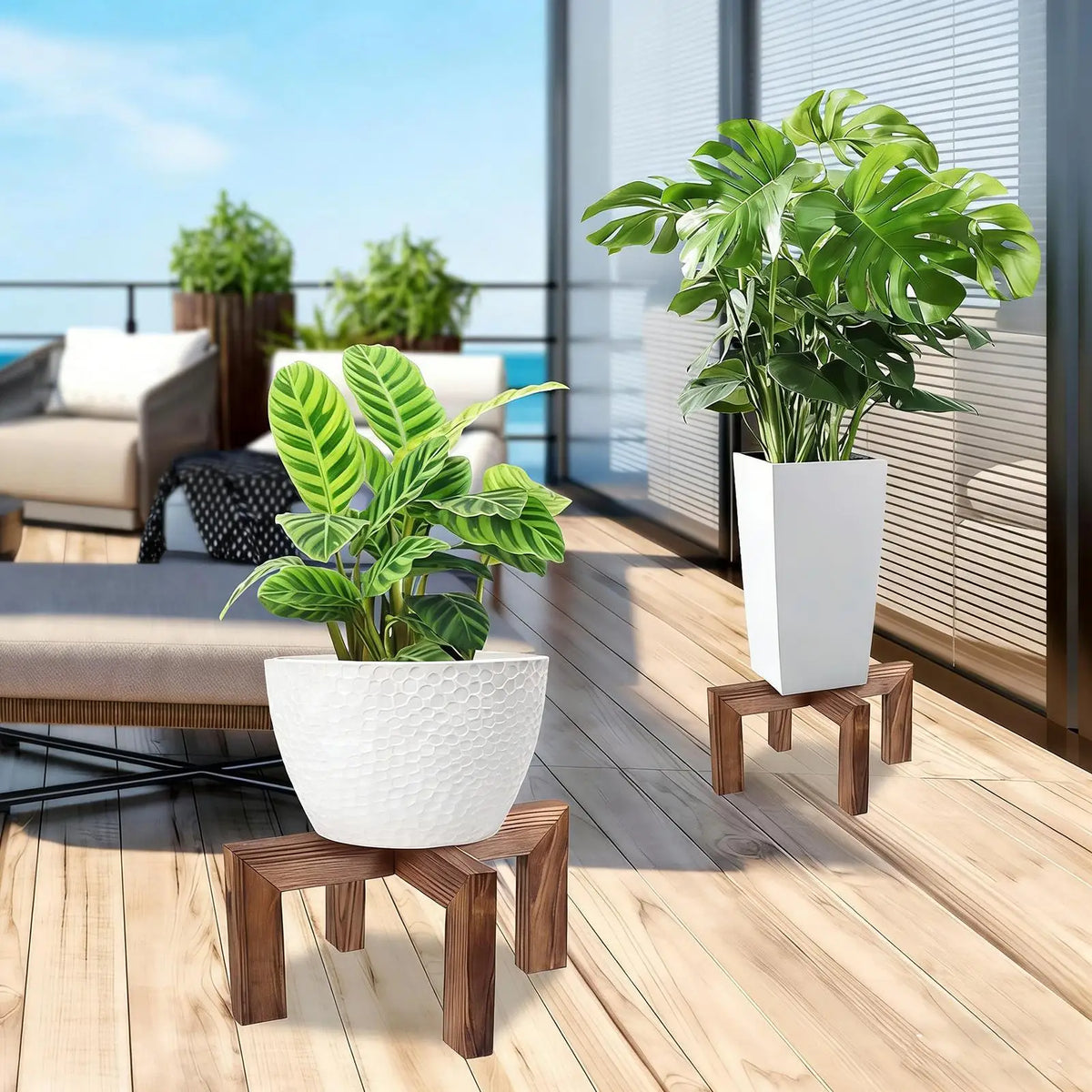 présentoir bois marron support pots fleurs table basse rustique minimaliste charge 160lbs assemblage vis
