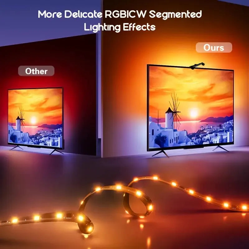 ruban led tv bleu orange blanc moderne clips télécommande câble adaptateur capteur couleur