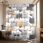 rideau douche imperméable chat dessin animé mignon exprime hello crochets gris blanc orange rose