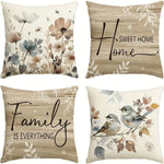 taies d'oreiller décoratives motifs floraux rustique beige gris bleu clair lin rustique naturel