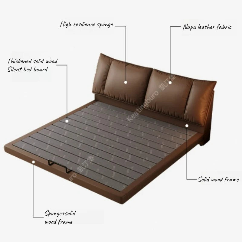 lit suspendu marron clair simili cuir minimaliste moderne oreillers draps couverture 158cm 215cm 43cm