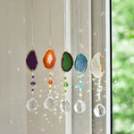 pendentif solaire agate naturelle colorées boule cristal bohème violet orange vert bleu beige