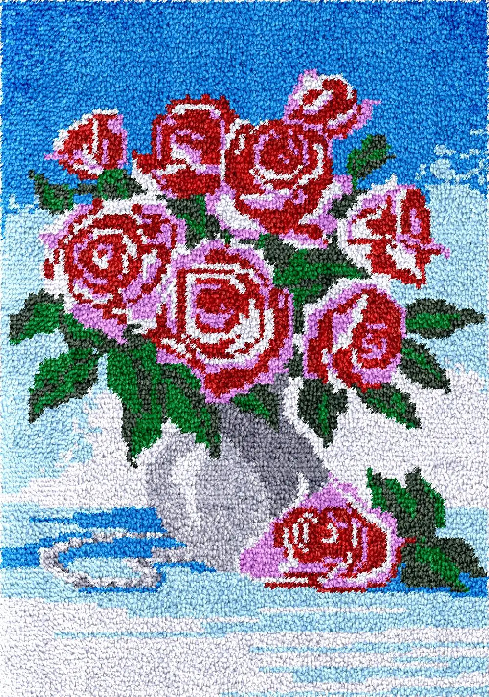 kit broderie bouquet roses brodees coussin brode coeurs pelotes laine grille broderie artisanale fleur