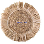 assiettes paille naturel beige vert clair tissage traditionnel franges blanches rustique boho chic