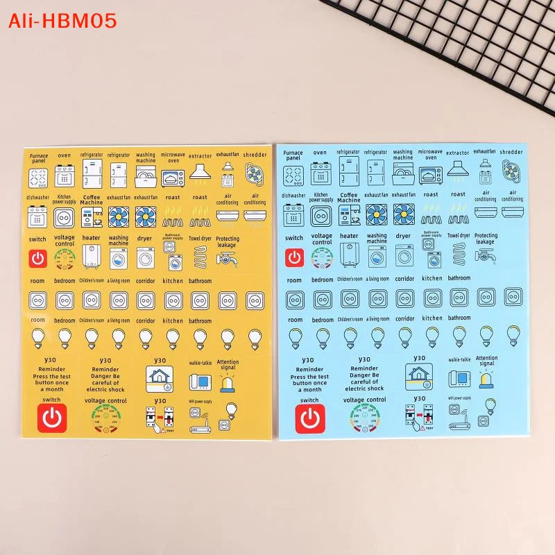 autocollants graphiques icônes électriques jaune bleu clair blanc simples adhésifs pack feuilles pack feuilles