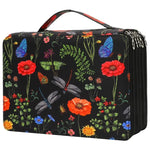 boîte crayons fleurs papillons zips 200 trous tissu polyestère moderne bleu vertclair