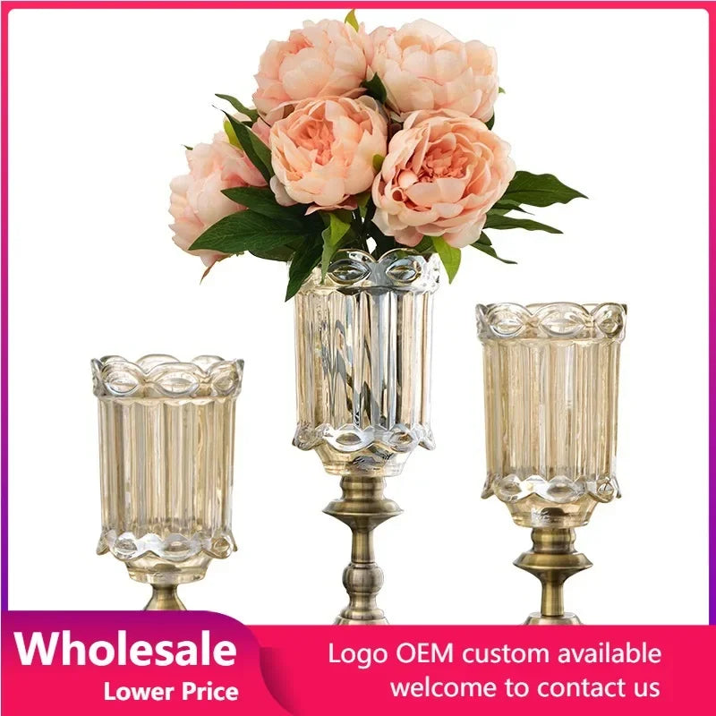 vase verre transparent motif rayé fleurs artificielles peonies roses decoratif moderne salon