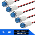ampoules indicatrices led rouge vert jaune bleu blanc 12v 24v câbles pré serrés