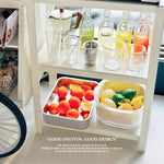 boîtes conservation alimentaires transparentes motifs fruits légumes moderne pratique blanc bleu rouge