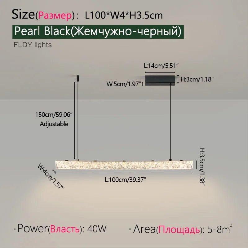 lampe suspendue linéaire moderne noire cristal transparent table salle manger cuisine lustre