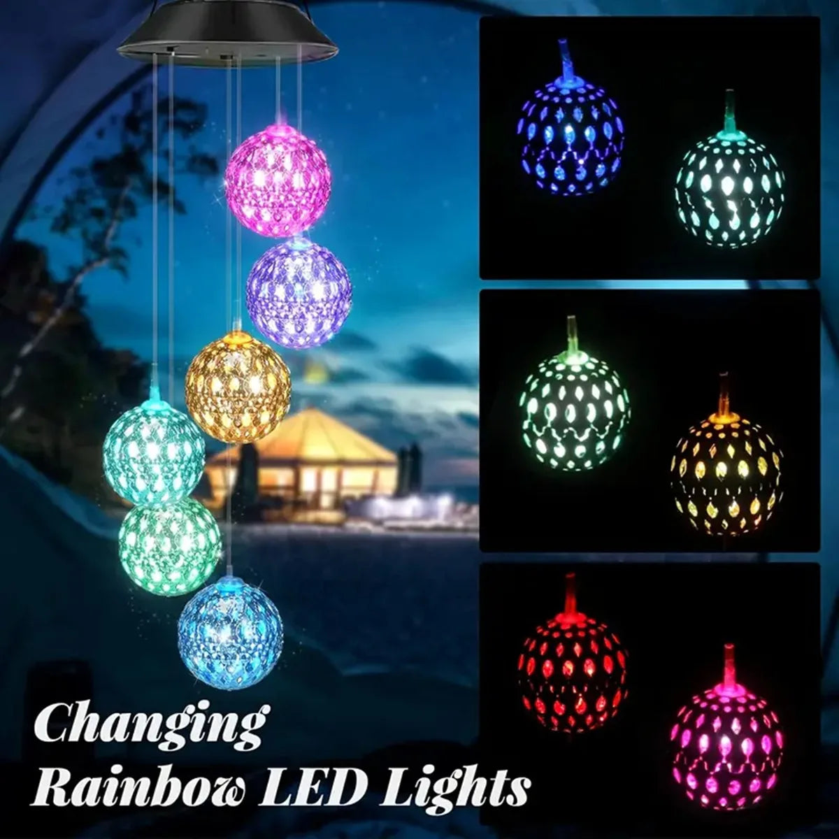 lumière solaire suspendue multicolore décorative moderne sphères ajourées patio maison