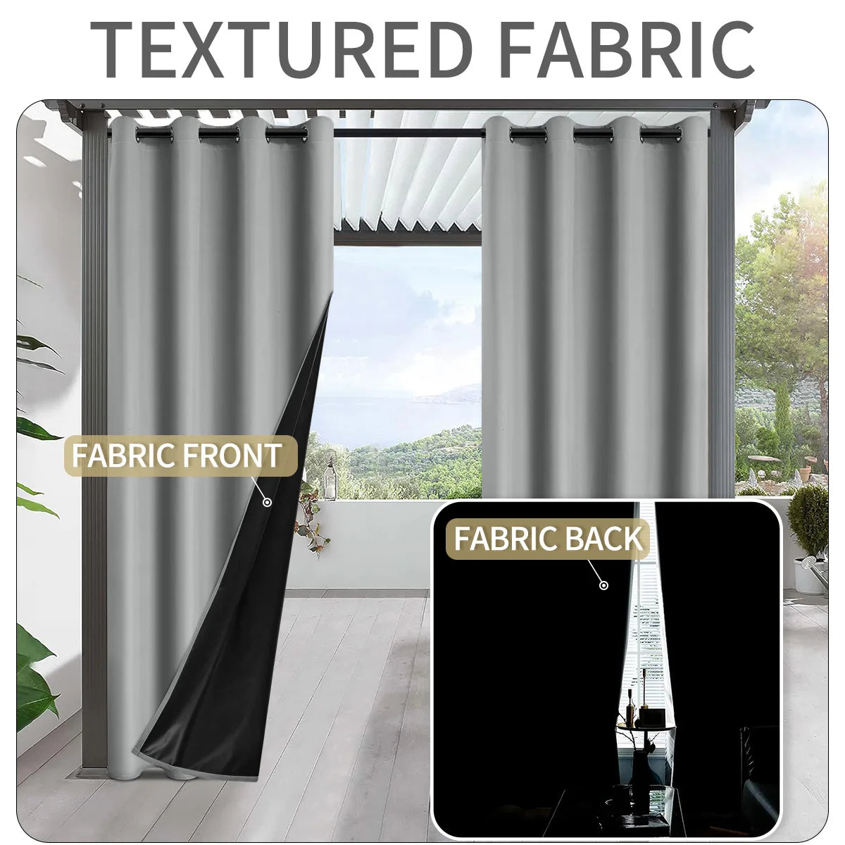 rideau blackout moderne polyester texturé gris noir occultant salon patio porch