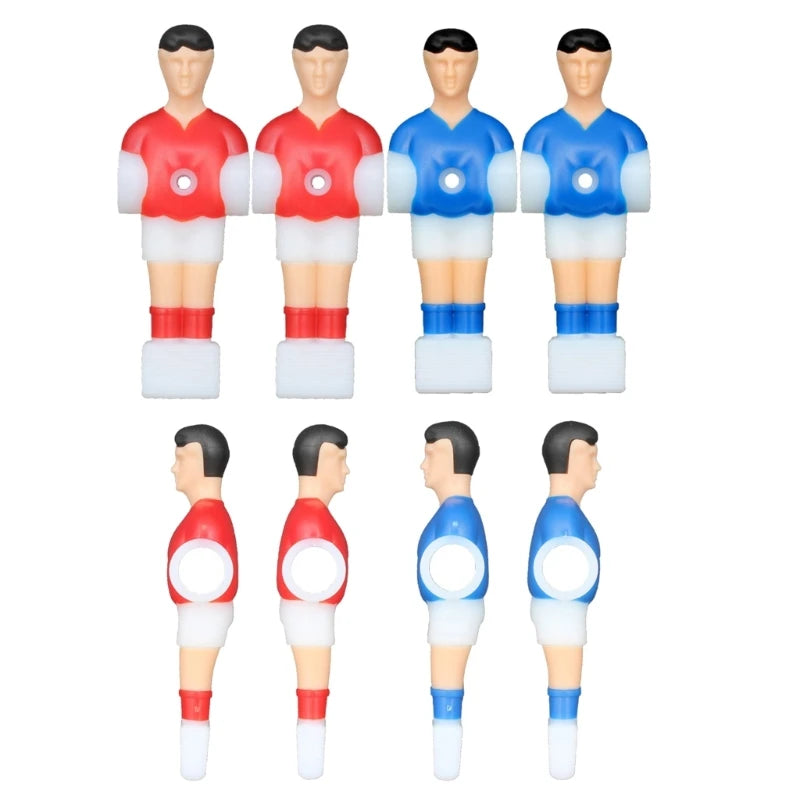 figurines joueurs football table footsball rouge bleu uniforme sport stylisées fixations tronc