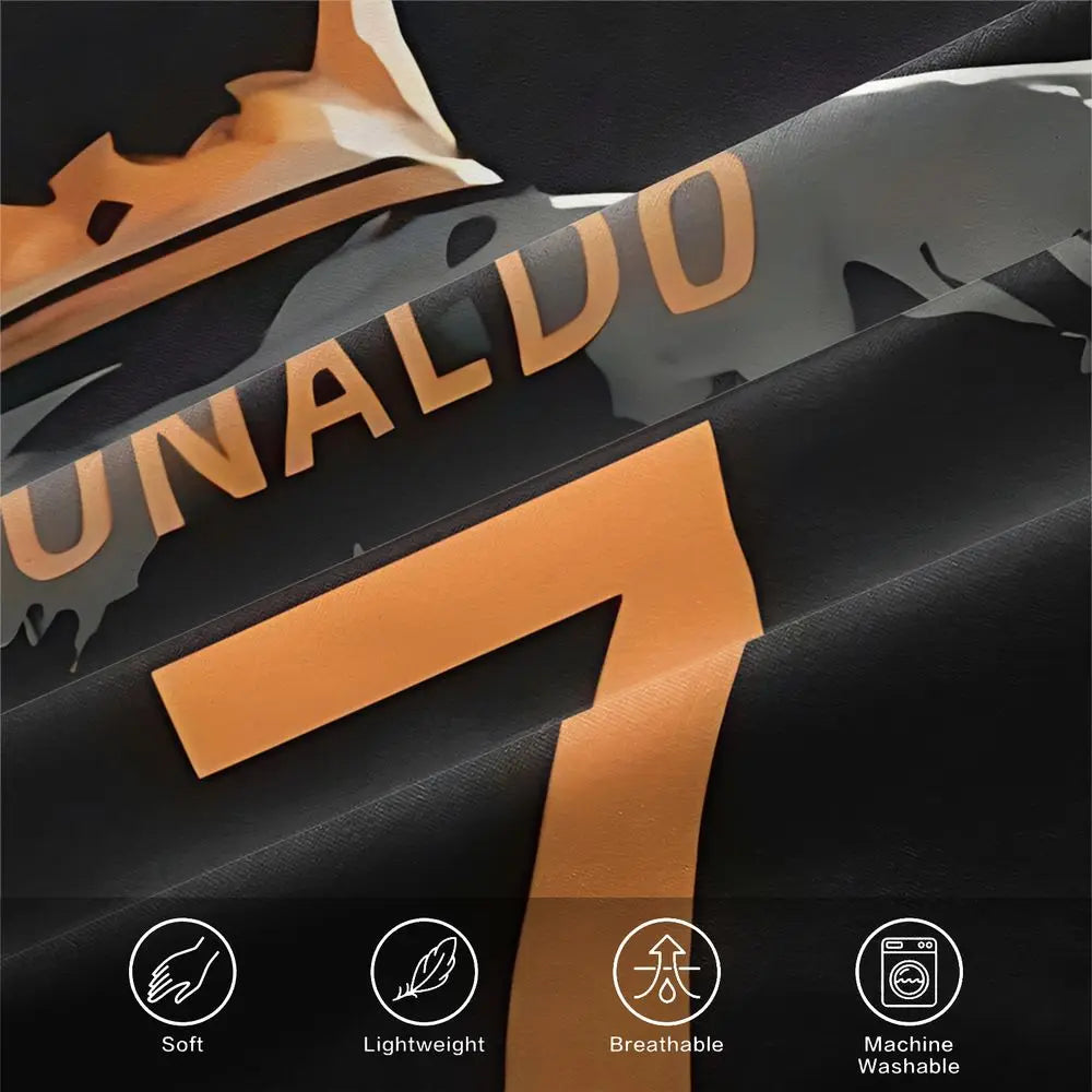 housse couette football star ronaldo motif moderne noir blanc orange taies d'oreiller