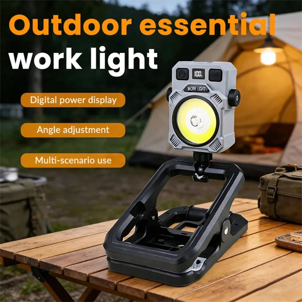 lampe travail magnétique noir clips port usb rechargeable led robuste pratiqueextérieur