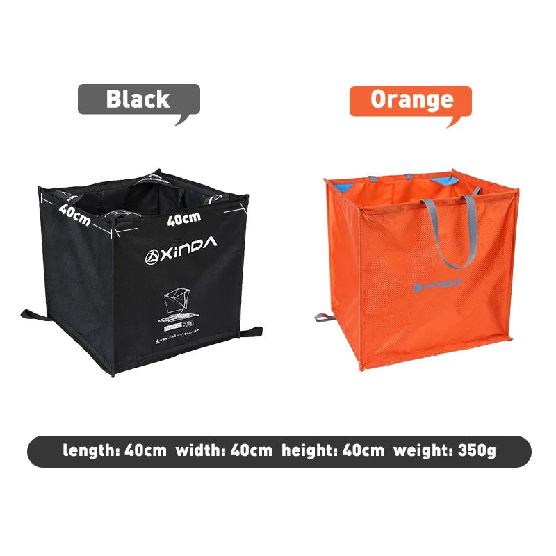 sac pliable rangement cube noir orange tissu texturé outdoor compact echangement velcro