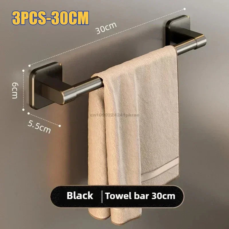 porte serviettes mural adhésif noir alliage aluminium poli industriel salle bain 30 40 50cm