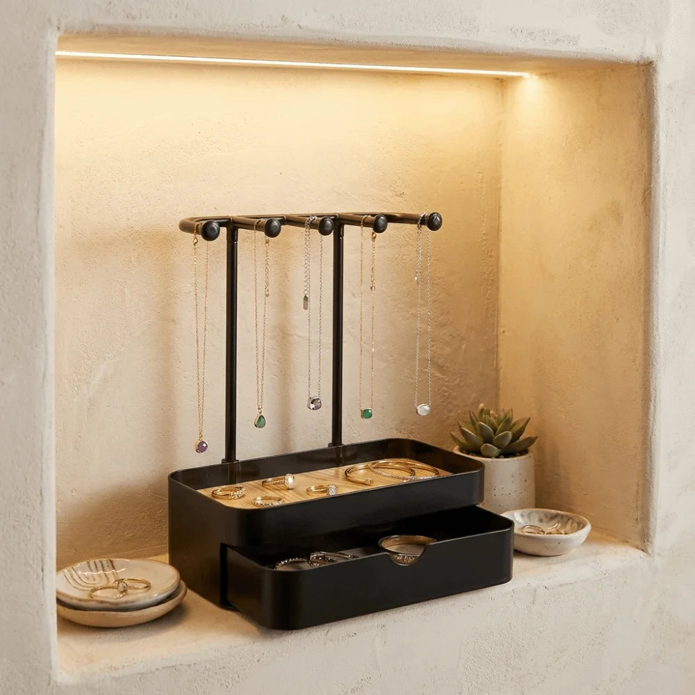 support bijoux boîte bijoux tiroir bois noir blanc moderne organisation rangement vintage