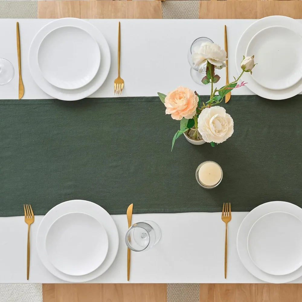 table cuisine chemin table classique rustique uni doux vert foncé rose gris beige clair