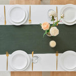 table cuisine chemin table classique rustique uni doux vert foncé rose gris beige clair