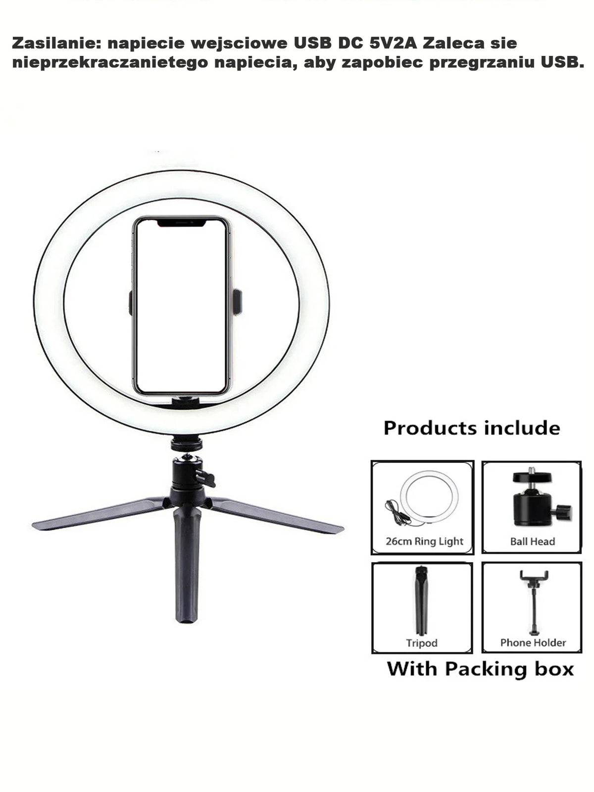lampe anneau led blanc moderne trépied tête sphérique support téléphone