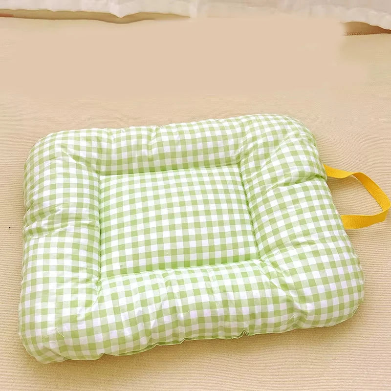 coussin animal carreaux jaune bleu vert rose moderne portable lavable ruban fixe