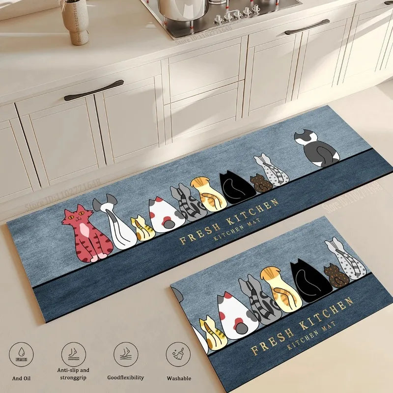 tapis cuisine antidérapant moderne chatons happy day fresh kitchen gris orange bleu salon chambre
