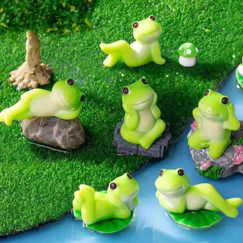 figurines grenouilles vertes décoratives cartoon résine feuilles lotus poissons ornement pot fleurs jardin rondes