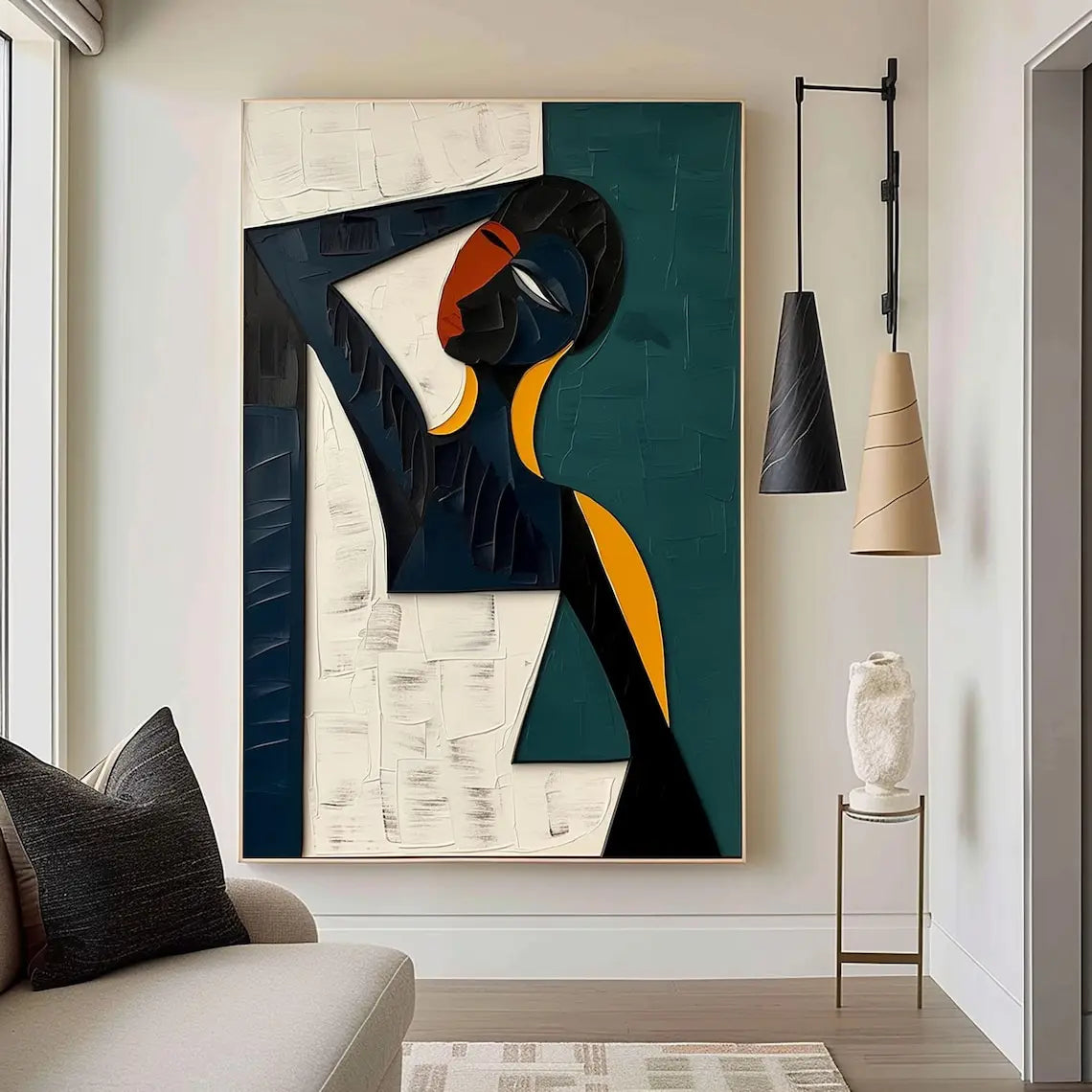 toile d'art abstraite bleu noir blanche paysage cerf silhouette contemporaine naturel réaliste classique professionnel