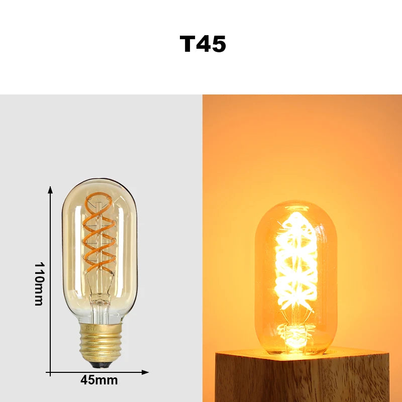 ampoules led transparentes spirale dorée vintage opalescentes rétro filaments e27 4w a60 st64 t45